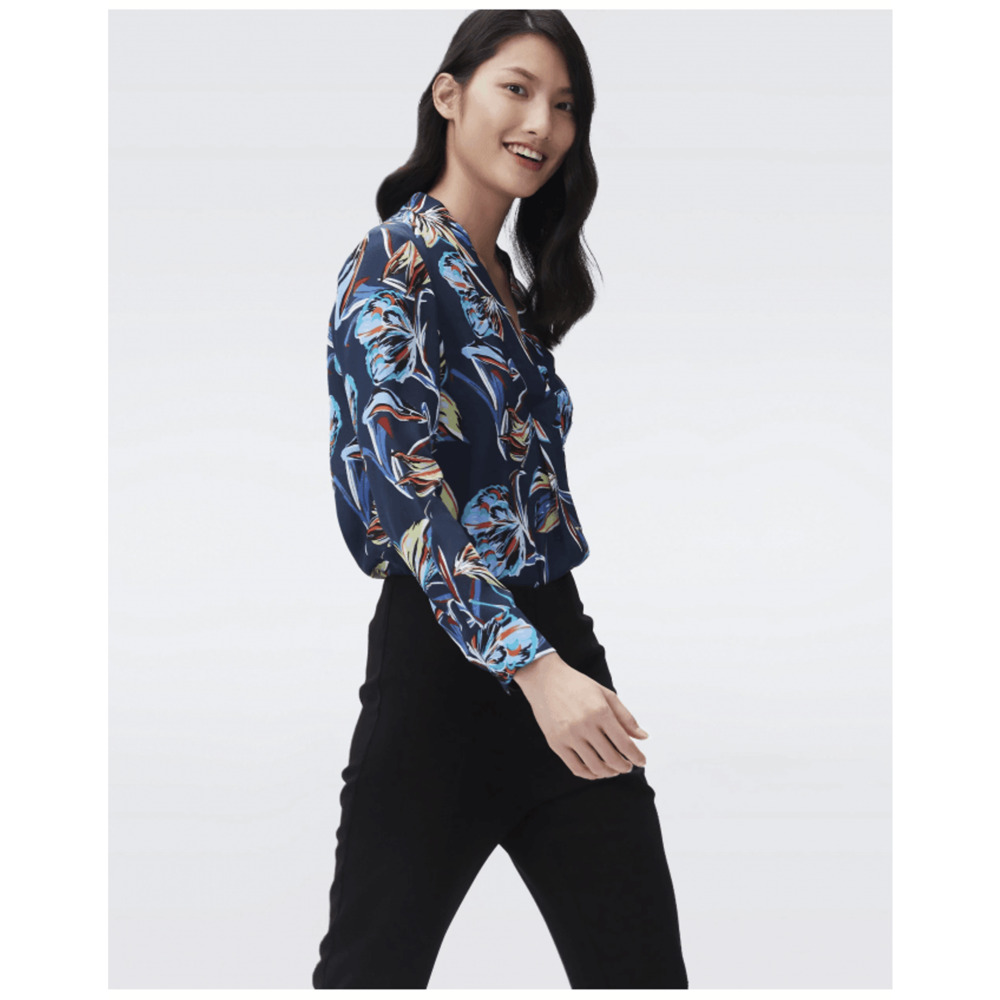 Diane von Furstenberg Silk Blend Sanorah Butterfly Blouse LS DVF Shirt Size 14 - Picture 16 of 16